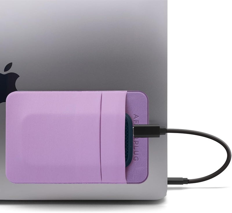 Afterplug 2-Pocket Adhesive Pouch for Laptop, Compatible with External Portable SSD, Magic Mouse, USB Cable and More - Lilac Purple - Image 2